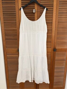 Addition Elle White Crochet-Trim Sleeveless tiered maxi dress cotton size 1X